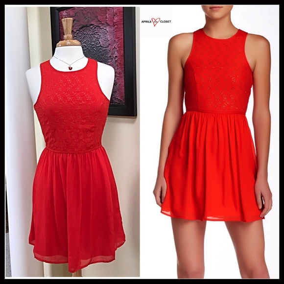Socialite Dresses & Skirts - ❌SOLD❌CHERRY RED CHIFFON OVERLAY DRESS Eyelet Mini
